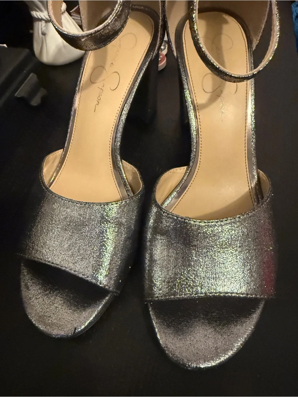 Jessica Simpson Iridescent Silver Open-Toe Ankle-Strap Heels
